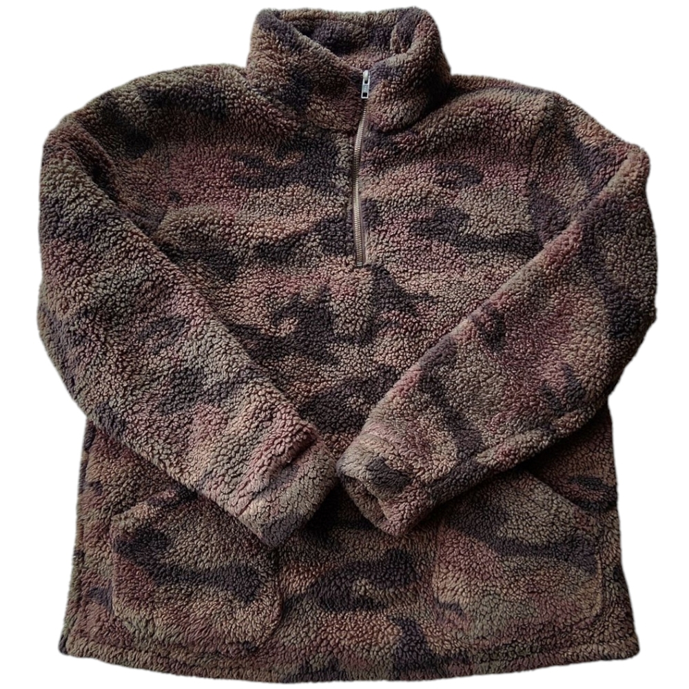 Natural Reflections Womens Large Camo Sherpa 1/4 Zip Pullover Sweatshirt Pockets